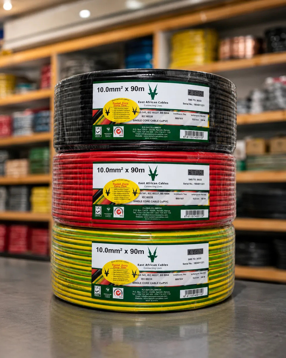 East African Cables PVC Single-Core 10.0mm² · 90m Coil